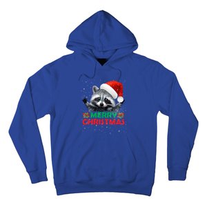 Merry Christmas Raccoon Santa Raccoon Wears Santa Hat Funny Long Sleeve Hoodie