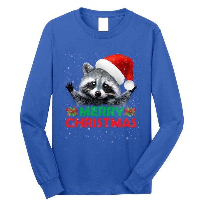 Merry Christmas Raccoon Santa Raccoon Wears Santa Hat Funny Long Sleeve Long Sleeve Shirt