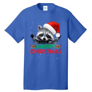 Merry Christmas Raccoon Santa Raccoon Wears Santa Hat Funny Long Sleeve Tall T-Shirt