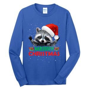 Merry Christmas Raccoon Santa Raccoon Wears Santa Hat Funny Long Sleeve Tall Long Sleeve T-Shirt