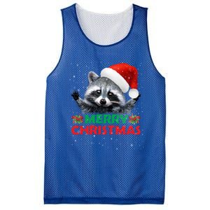 Merry Christmas Raccoon Santa Raccoon Wears Santa Hat Funny Long Sleeve Mesh Reversible Basketball Jersey Tank