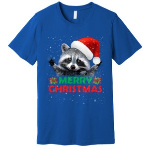 Merry Christmas Raccoon Santa Raccoon Wears Santa Hat Funny Long Sleeve Premium T-Shirt