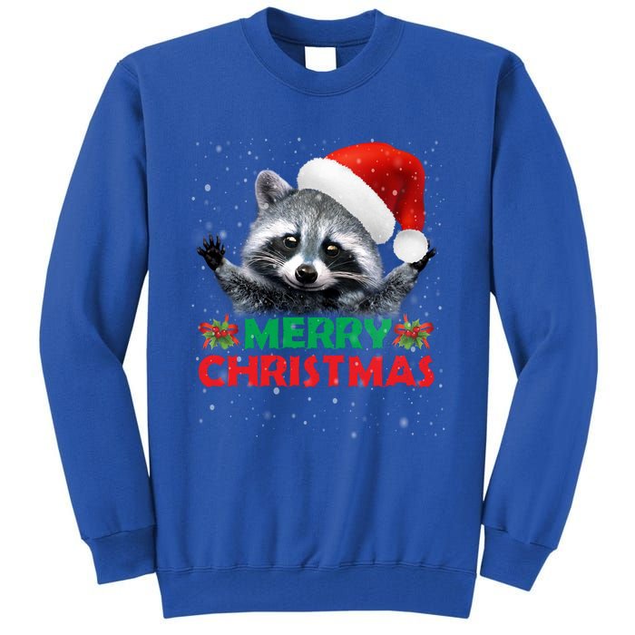 Merry Christmas Raccoon Santa Raccoon Wears Santa Hat Funny Long Sleeve Tall Sweatshirt