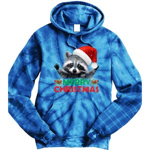 Merry Christmas Raccoon Santa Raccoon Wears Santa Hat Funny Long Sleeve Tie Dye Hoodie