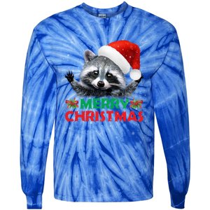 Merry Christmas Raccoon Santa Raccoon Wears Santa Hat Funny Long Sleeve Tie-Dye Long Sleeve Shirt