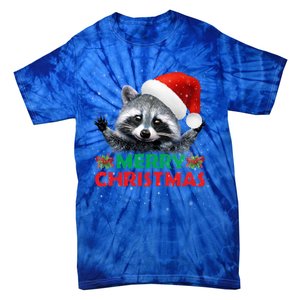 Merry Christmas Raccoon Santa Raccoon Wears Santa Hat Funny Long Sleeve Tie-Dye T-Shirt