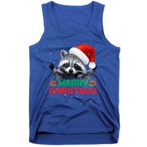 Merry Christmas Raccoon Santa Raccoon Wears Santa Hat Funny Long Sleeve Tank Top