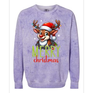 Merry Christmas Reindeer Santa Fairy Lights Xmas Tank Top Colorblast Crewneck Sweatshirt