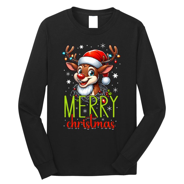 Merry Christmas Reindeer Santa Fairy Lights Xmas Tank Top Long Sleeve Shirt