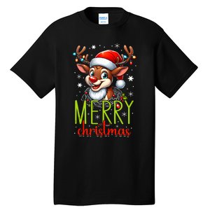 Merry Christmas Reindeer Santa Fairy Lights Xmas Tank Top Tall T-Shirt