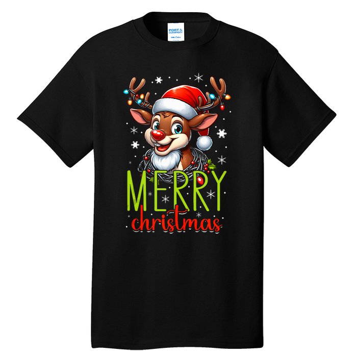 Merry Christmas Reindeer Santa Fairy Lights Xmas Tank Top Tall T-Shirt