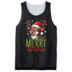 Merry Christmas Reindeer Santa Fairy Lights Xmas Tank Top Mesh Reversible Basketball Jersey Tank