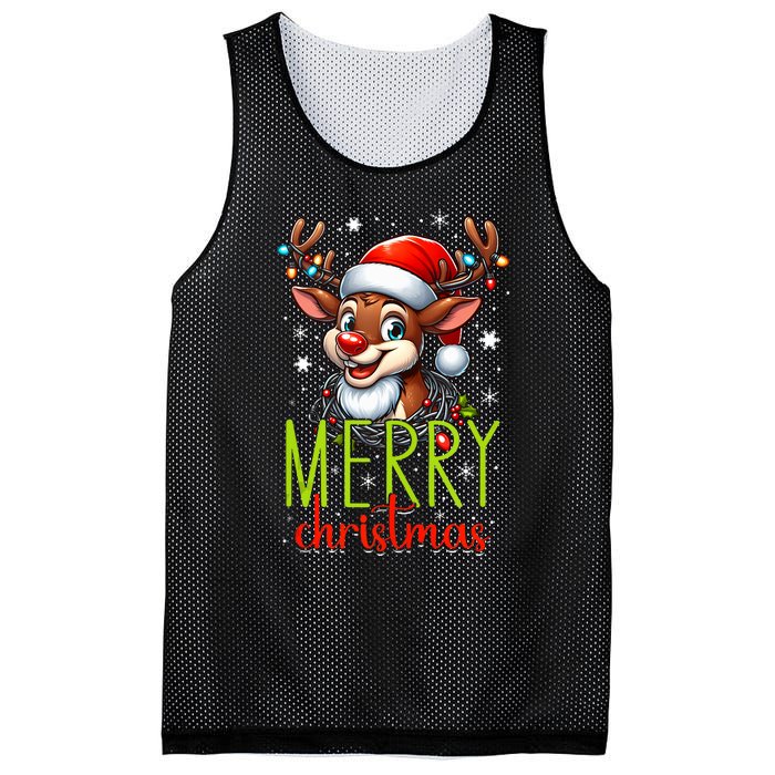 Merry Christmas Reindeer Santa Fairy Lights Xmas Tank Top Mesh Reversible Basketball Jersey Tank