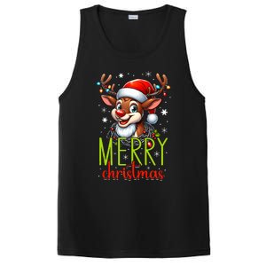 Merry Christmas Reindeer Santa Fairy Lights Xmas Tank Top PosiCharge Competitor Tank