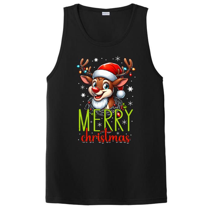 Merry Christmas Reindeer Santa Fairy Lights Xmas Tank Top PosiCharge Competitor Tank