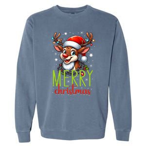 Merry Christmas Reindeer Santa Fairy Lights Xmas Tank Top Garment-Dyed Sweatshirt