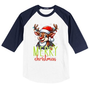 Merry Christmas Reindeer Santa Fairy Lights Xmas Tank Top Baseball Sleeve Shirt