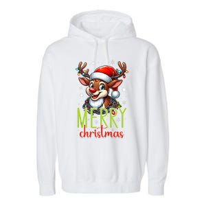 Merry Christmas Reindeer Santa Fairy Lights Xmas Tank Top Garment-Dyed Fleece Hoodie