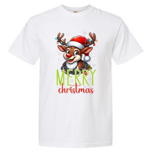 Merry Christmas Reindeer Santa Fairy Lights Xmas Tank Top Garment-Dyed Heavyweight T-Shirt