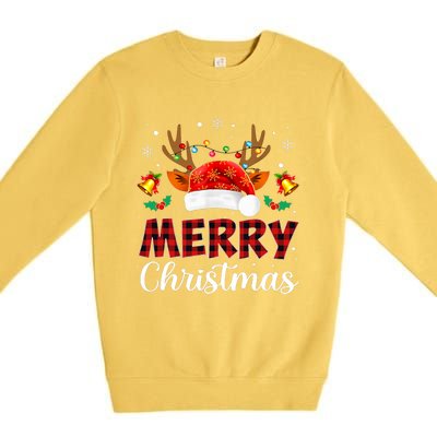 Merry Christmas Red Santa Hat Reindeer Xmas Family Premium Crewneck Sweatshirt