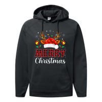 Merry Christmas Red Santa Hat Reindeer Xmas Family Performance Fleece Hoodie