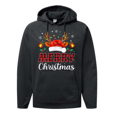 Merry Christmas Red Santa Hat Reindeer Xmas Family Performance Fleece Hoodie