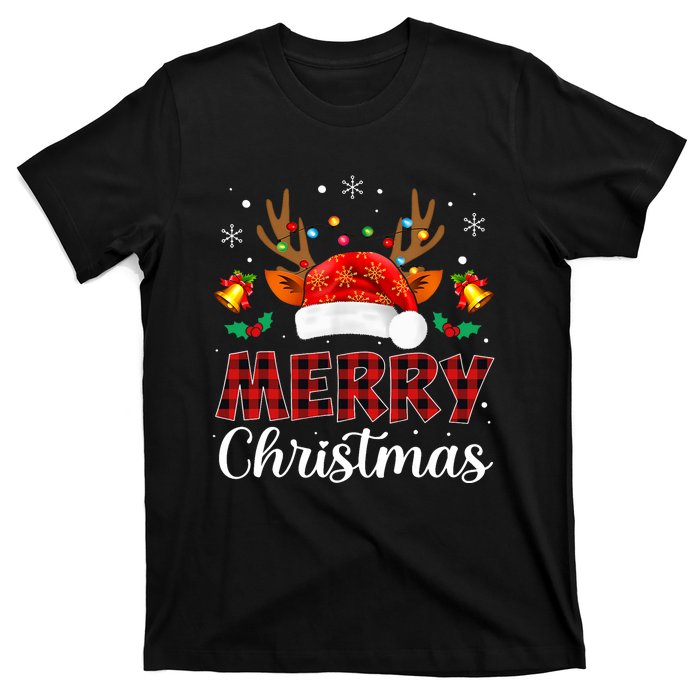 Merry Christmas Red Santa Hat Reindeer Xmas Family T-Shirt