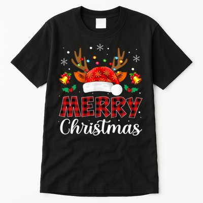 Merry Christmas Red Santa Hat Reindeer Xmas Family Tall T-Shirt