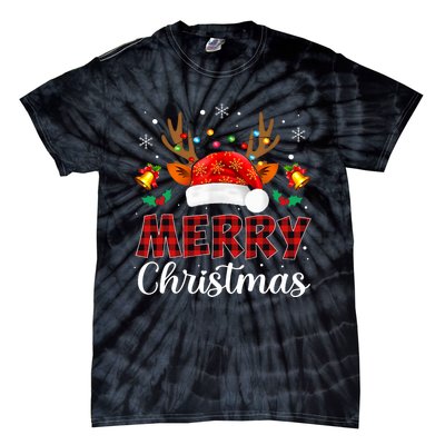 Merry Christmas Red Santa Hat Reindeer Xmas Family Tie-Dye T-Shirt