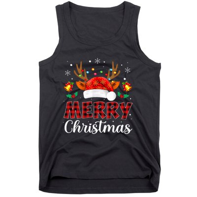 Merry Christmas Red Santa Hat Reindeer Xmas Family Tank Top