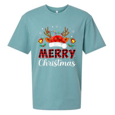 Merry Christmas Red Santa Hat Reindeer Xmas Family Sueded Cloud Jersey T-Shirt