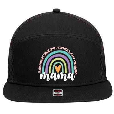 Mama Cheetah Rainbow Heart 7 Panel Mesh Trucker Snapback Hat