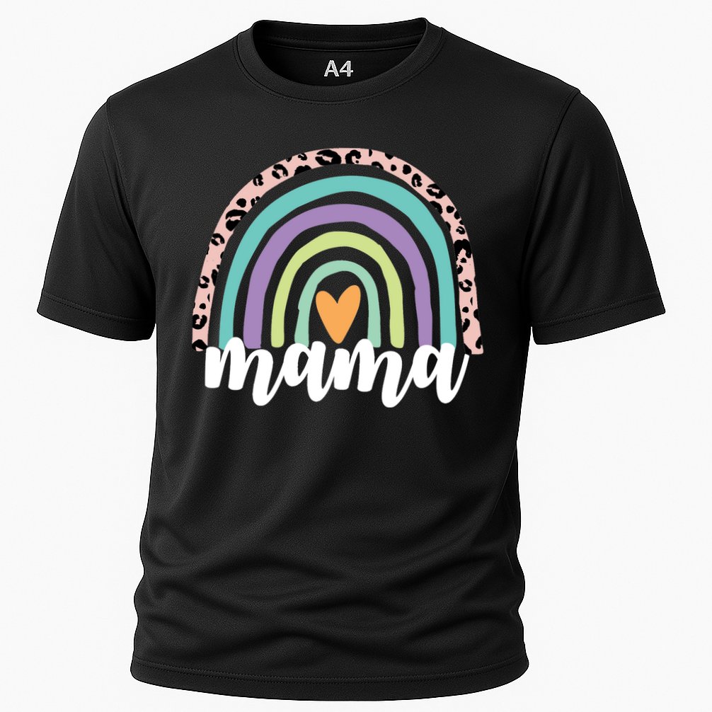 Mama Cheetah Rainbow Heart Cooling Performance Crew T-Shirt