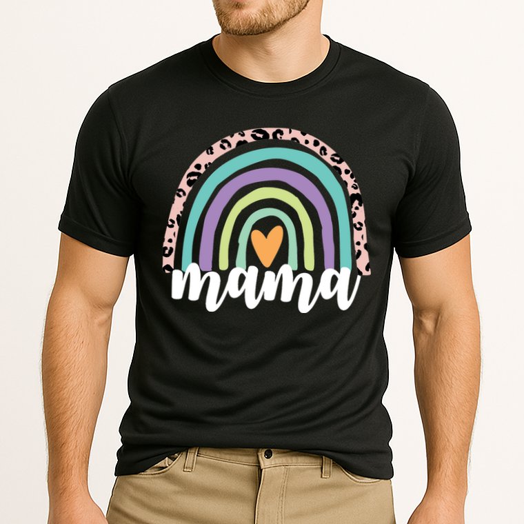 Mama Cheetah Rainbow Heart Cooling Performance Crew T-Shirt