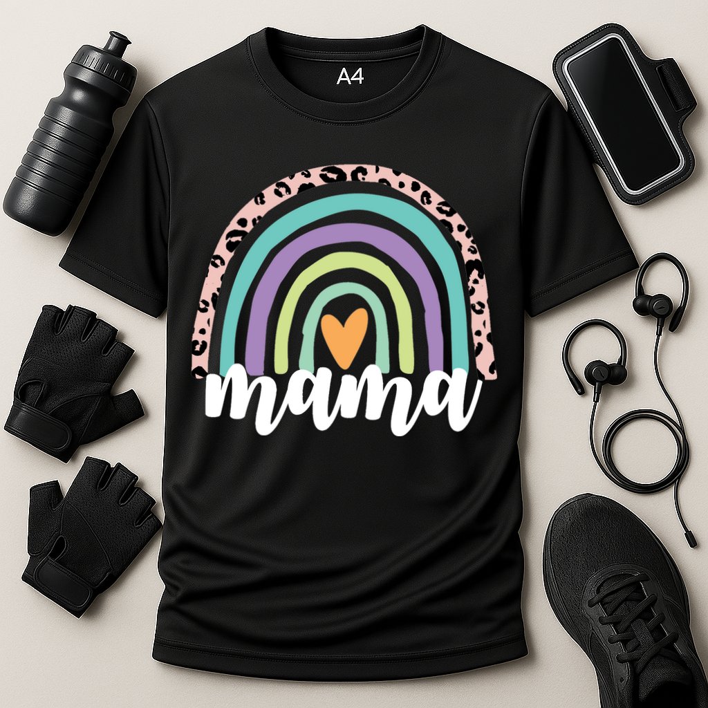 Mama Cheetah Rainbow Heart Cooling Performance Crew T-Shirt