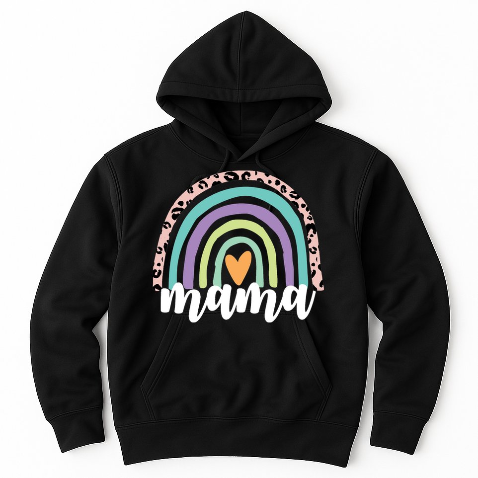 Mama Cheetah Rainbow Heart Hoodie