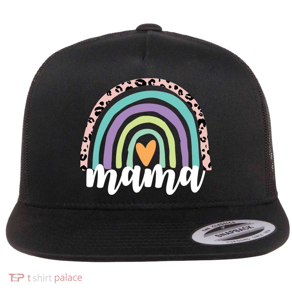Mama Cheetah Rainbow Heart Flatbill Hat