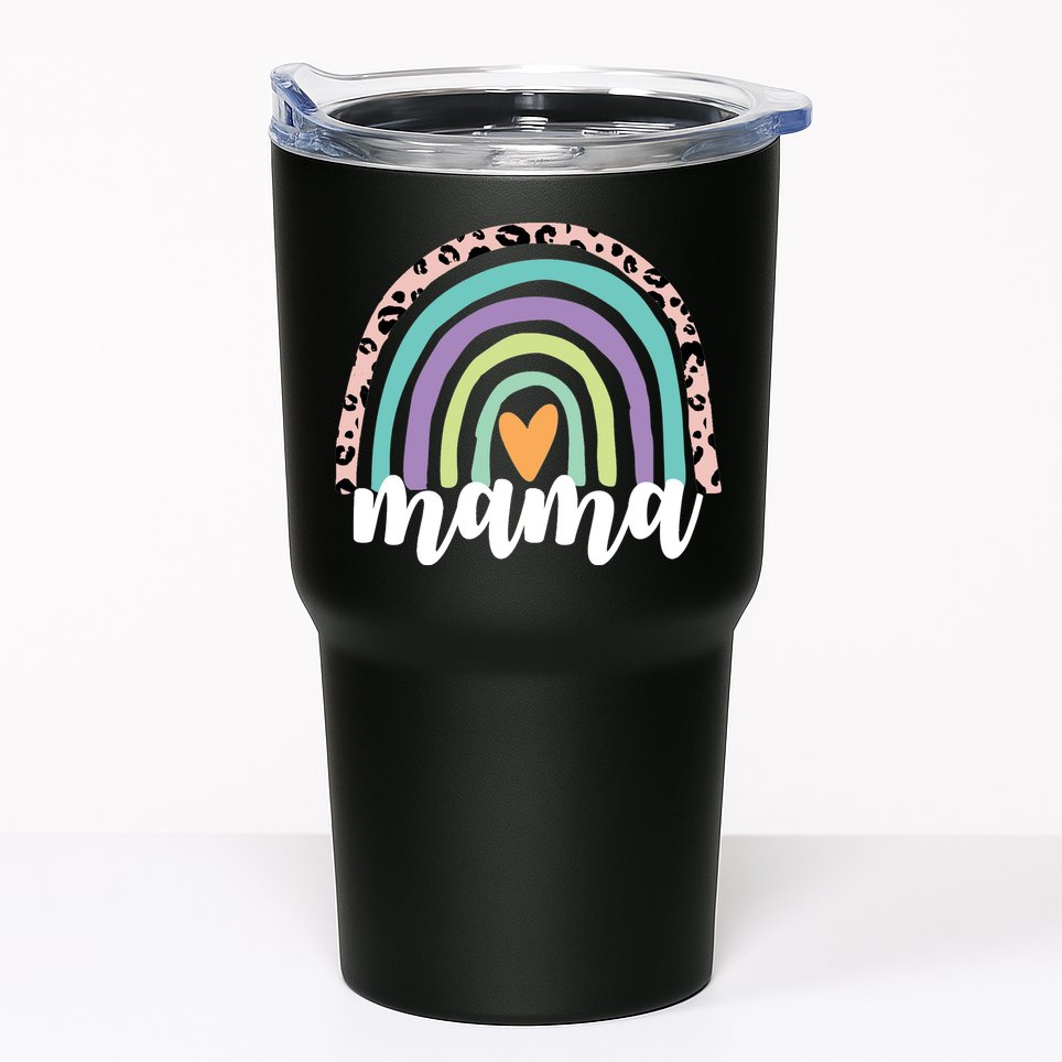 Mama Cheetah Rainbow Heart Tumbler