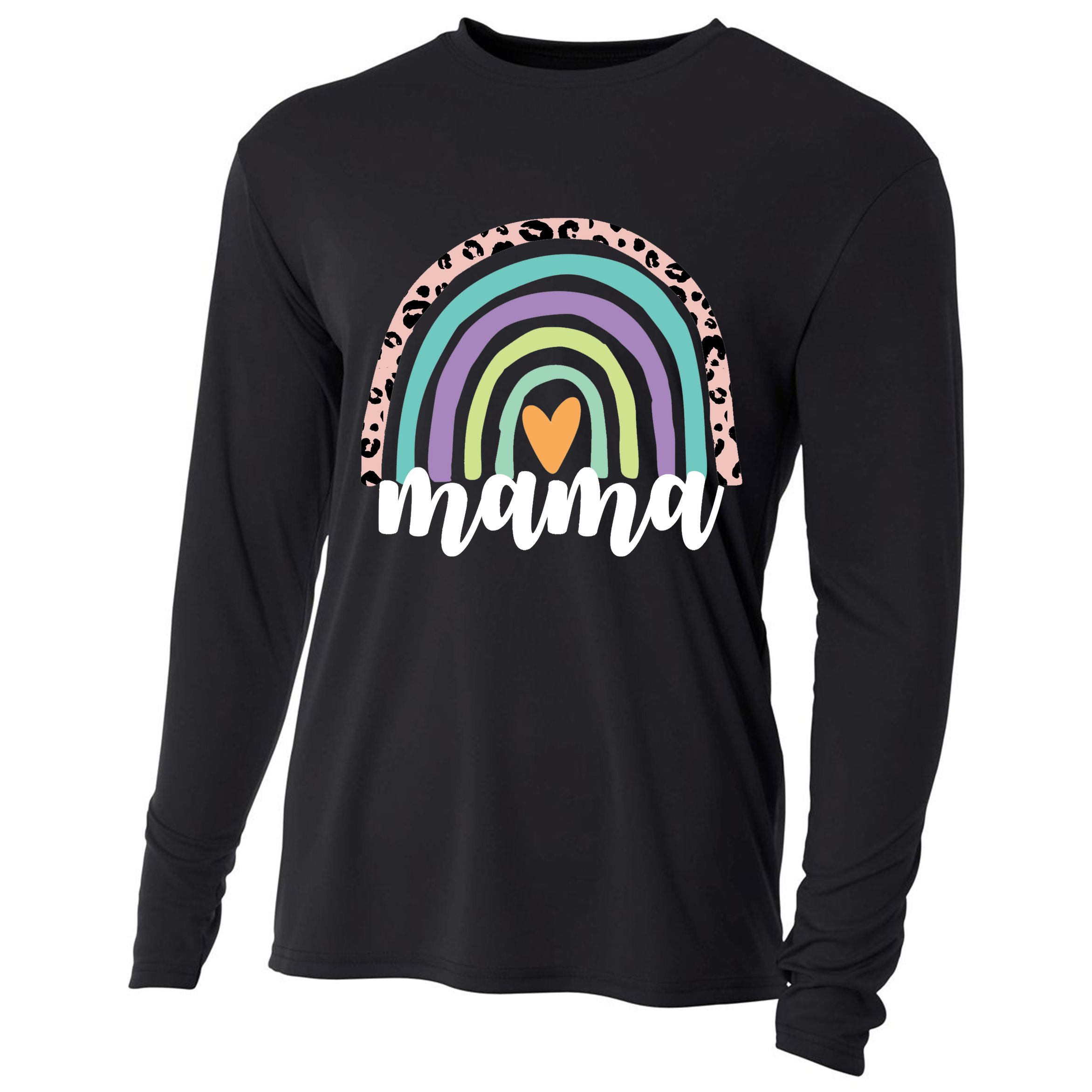 Mama Cheetah Rainbow Heart Cooling Performance Long Sleeve Crew