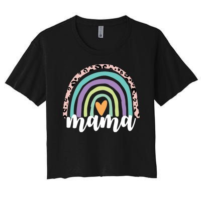 Mama Cheetah Rainbow Heart Women's Crop Top Tee