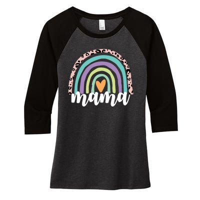 Mama Cheetah Rainbow Heart Women's Tri-Blend 3/4-Sleeve Raglan Shirt