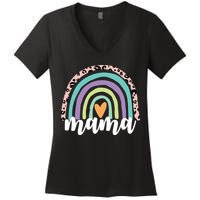 Mama Cheetah Rainbow Heart Women's V-Neck T-Shirt