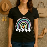 Mama Cheetah Rainbow Heart Women's V-Neck T-Shirt