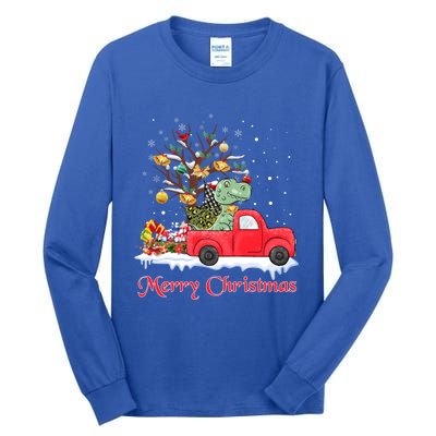 Merry Christmas Red Truck Dinosaur Rex Christmas Tree Snow Gift Tall Long Sleeve T-Shirt