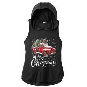 Merry Christmas Red Truck Family Matching Christmas Pajama Ladies PosiCharge Tri-Blend Wicking Draft Hoodie Tank