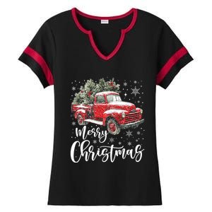 Merry Christmas Red Truck Family Matching Christmas Pajama Ladies Halftime Notch Neck Tee