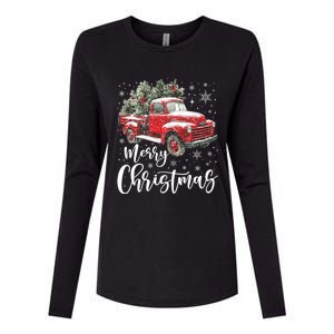 Merry Christmas Red Truck Family Matching Christmas Pajama Womens Cotton Relaxed Long Sleeve T-Shirt