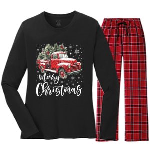 Merry Christmas Red Truck Family Matching Christmas Pajama Women's Long Sleeve Flannel Pajama Set 