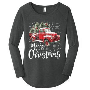 Merry Christmas Red Truck Family Matching Christmas Pajama Women's Perfect Tri Tunic Long Sleeve Shirt