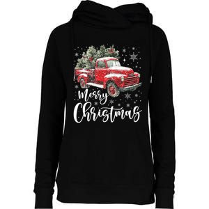 Merry Christmas Red Truck Family Matching Christmas Pajama Womens Funnel Neck Pullover Hood